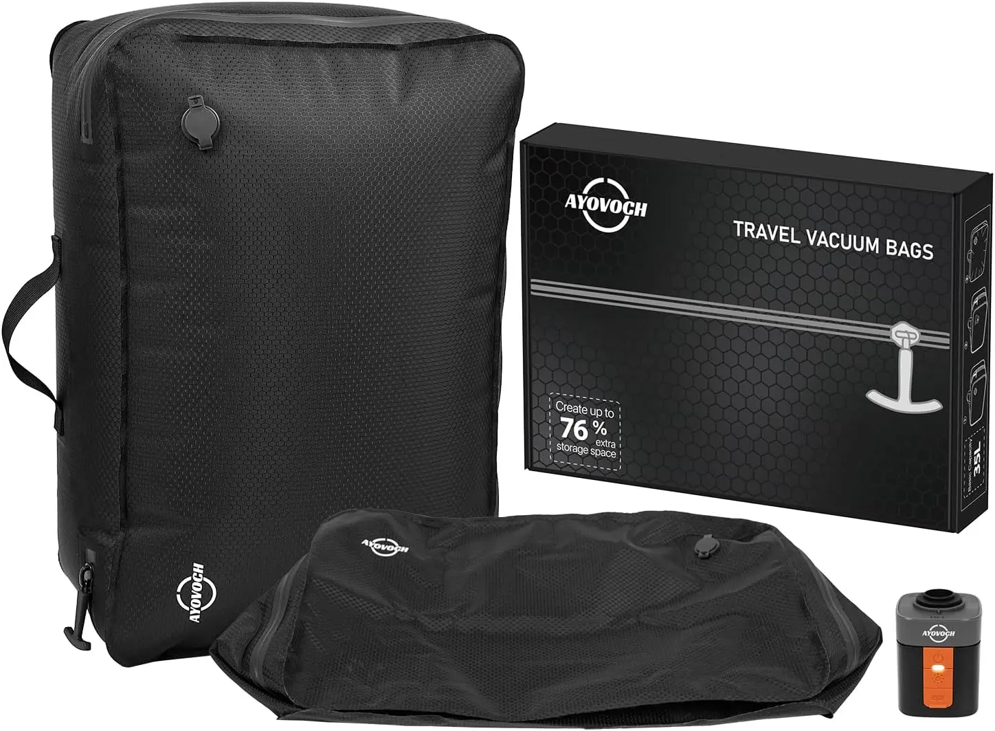 

Wireless Pump Vacuum Storage Bags 35L, Waterproof Reusable for Travel Suitcase Backpack Packing