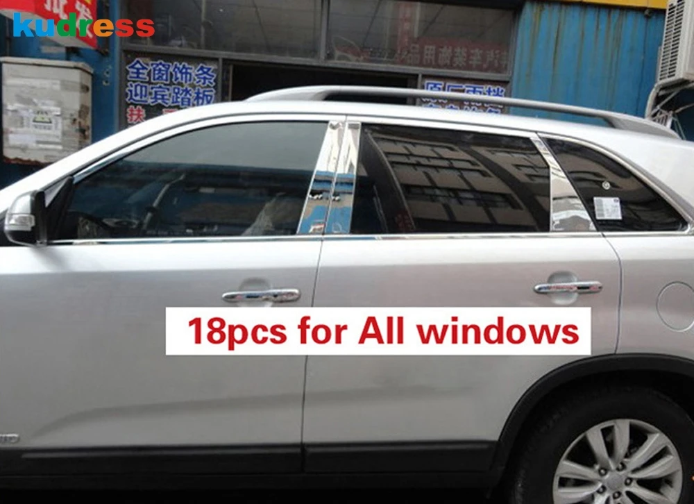 For KIA Sorento 2010 2011 2012 Stainless Steel Full Set Window Frame Sill Trims Molding Garnish Strips Car Accessories