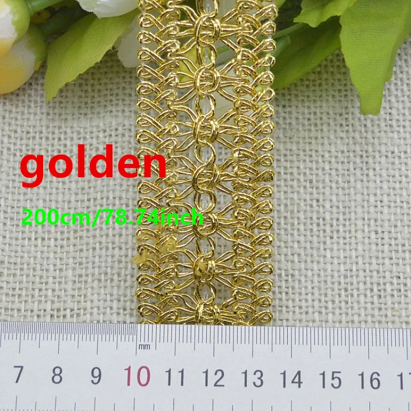 2m/6.56ft Lace Golden Silver Lace Trims Ribbon HanMade DIY Sewing Centipede Craft Curtain Clothes Flower Accessories Party Deco