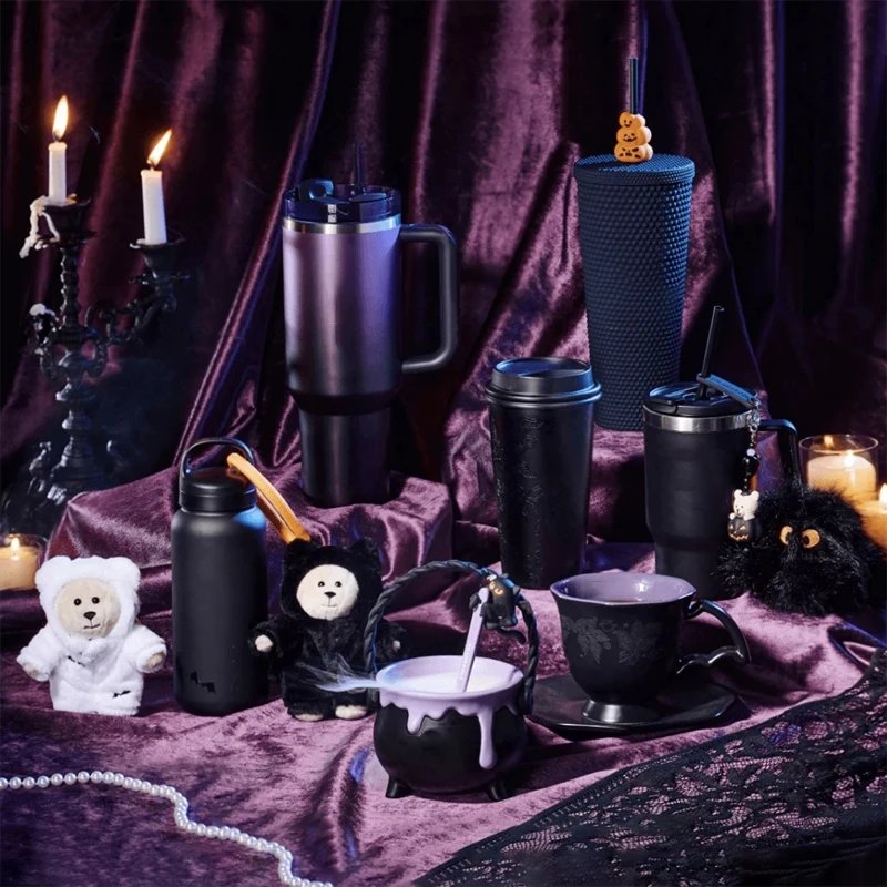 

Новый Bk 2025 Хэллоуин, ограниченная серия, темная ночь, черная серия, керамическая метка, 1183 мл, соломенная изолированная чашка из нержавеющей стали, Хэллоуин