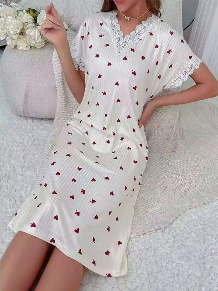 Été nouveau amour coeur imprimé ort Sve rond Ne décontracté Dr maison vêtements Spwear v-ne fermeture éclair coupe ample Polyester