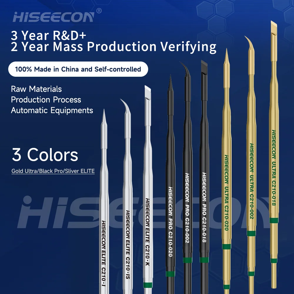 سلسلة نصائح لحام حديد HISEECON C210 متوافقة مع JBC AIXUN GVM YIHUA SUNSHINE للحام الإلكتروني للوحات الأم