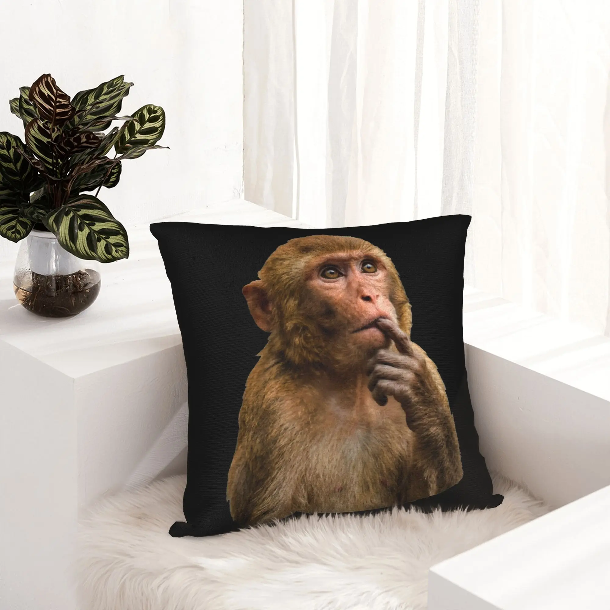 Thinking Monkey Funny Meme Cute Thoughtful Pillowcase Printing Cushion Cover Decorative  Throw Pillow Case Cover Home Zipper