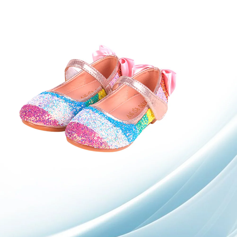 1Pair Princess Crystal Sequin Dance Shoes Size 26 Professional Wear-Resistant Sole PU Strap Shiny Ballet Dancing Shoes