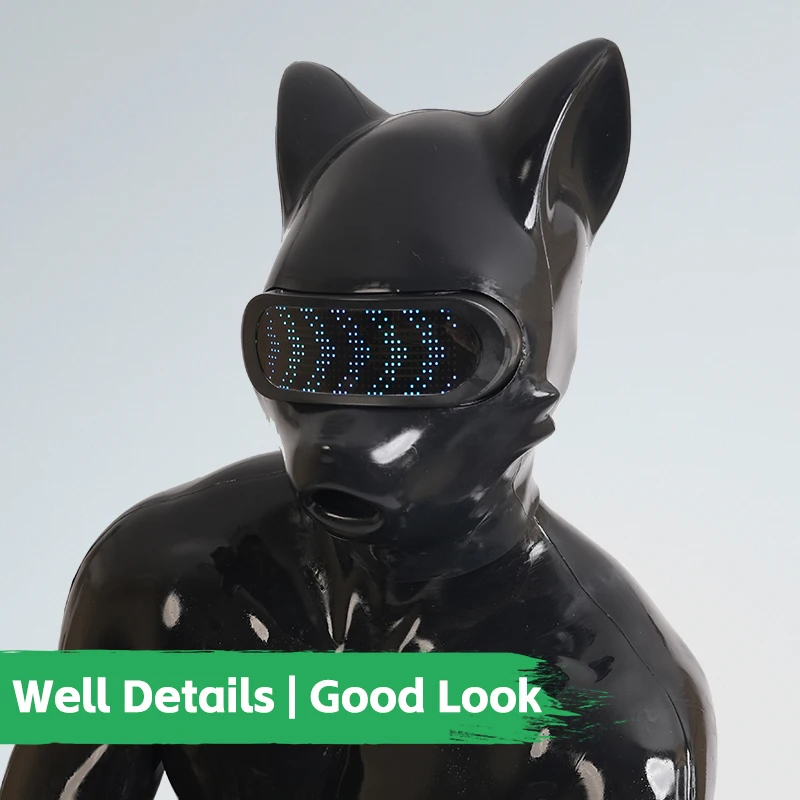 Furrjoi Silicone Ico Mask with LED Screen Fox Headgear for Cosplay Costumes Furry Pet Play Hood Full Head Masken Upgrade Latex