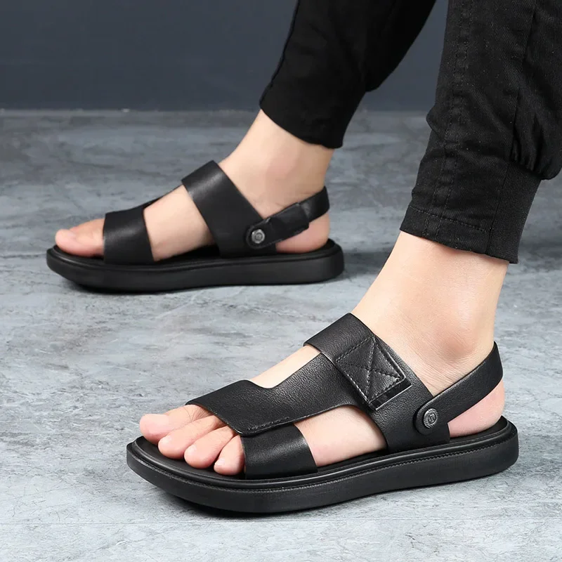 Fashion Breathable Men Handmade Genuine Sandals Man Summer Beach Casual Shoes Men Platforms Rubber Slippers Comfortable Sandals