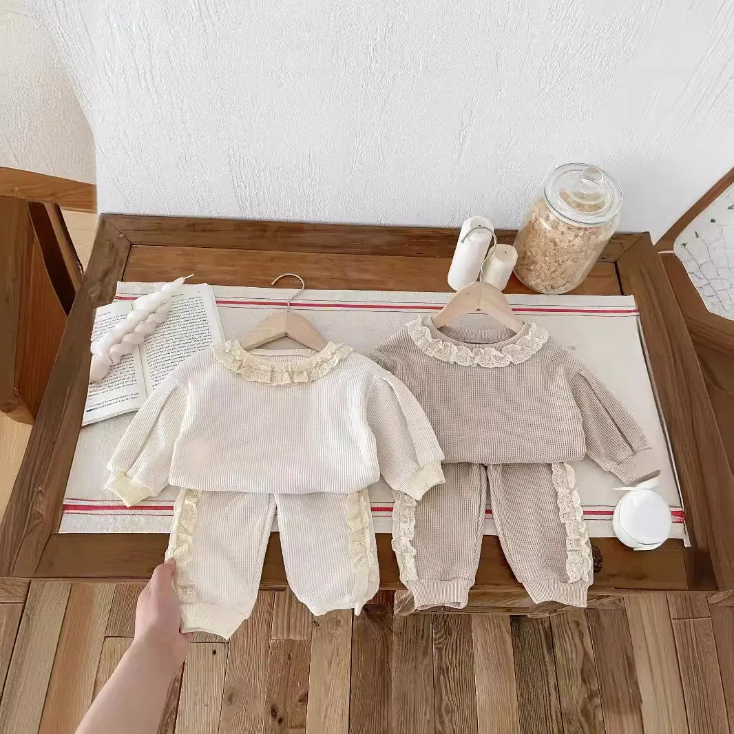 2024 Autumn Baby's Sets Cute Sweet Sweater with Lace Pants 2Pcs Set Baby Casual Loose Suit Newborn Baby Girl Clothes