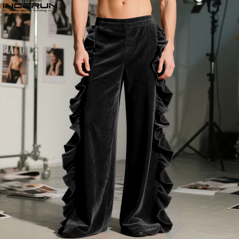 

INCERUN мужские брюки однотонные велюровые брюки для бега с эластичной резинкой на талии мужские уличные брюки с рюшами свободные модные повседневные длинные брюки S-5XL