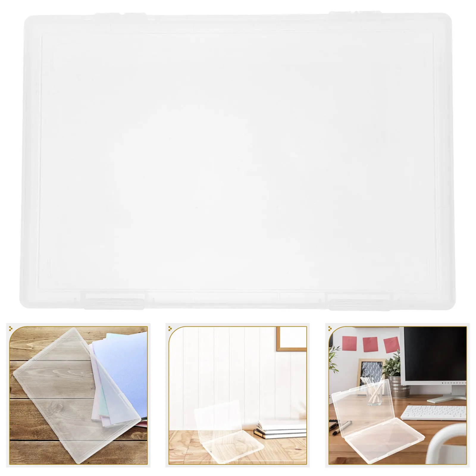 

Clear File Box with Lid Transparent PP Plastic Document Storage Organizer for Office Home Study Travel Photo Paper Filing Boxes