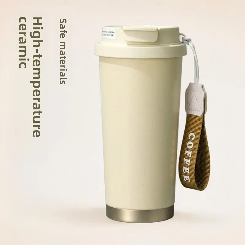 

Ceramic Stainless Steel Inner Lid Insulated Coffee Cup Straw Water Cup Large Capacity Portable Female New Style Beauty Cup