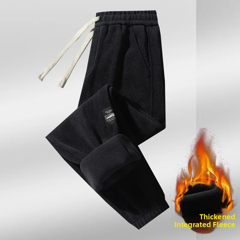 

Thiened Fce Corduroy Pants Loose Fit Men's Autumn Winter Warm Work Trousers Casual Loose Cuffed Pants Polyester Fiber