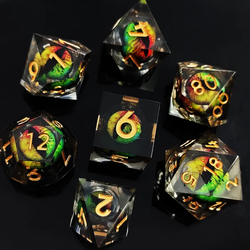 DND D20 Polyhedral Liquid Flow Eye Dice Set Sharp Edge Dice For Dungeon and Dragon Pathfinder Role Playing Games Party Toys