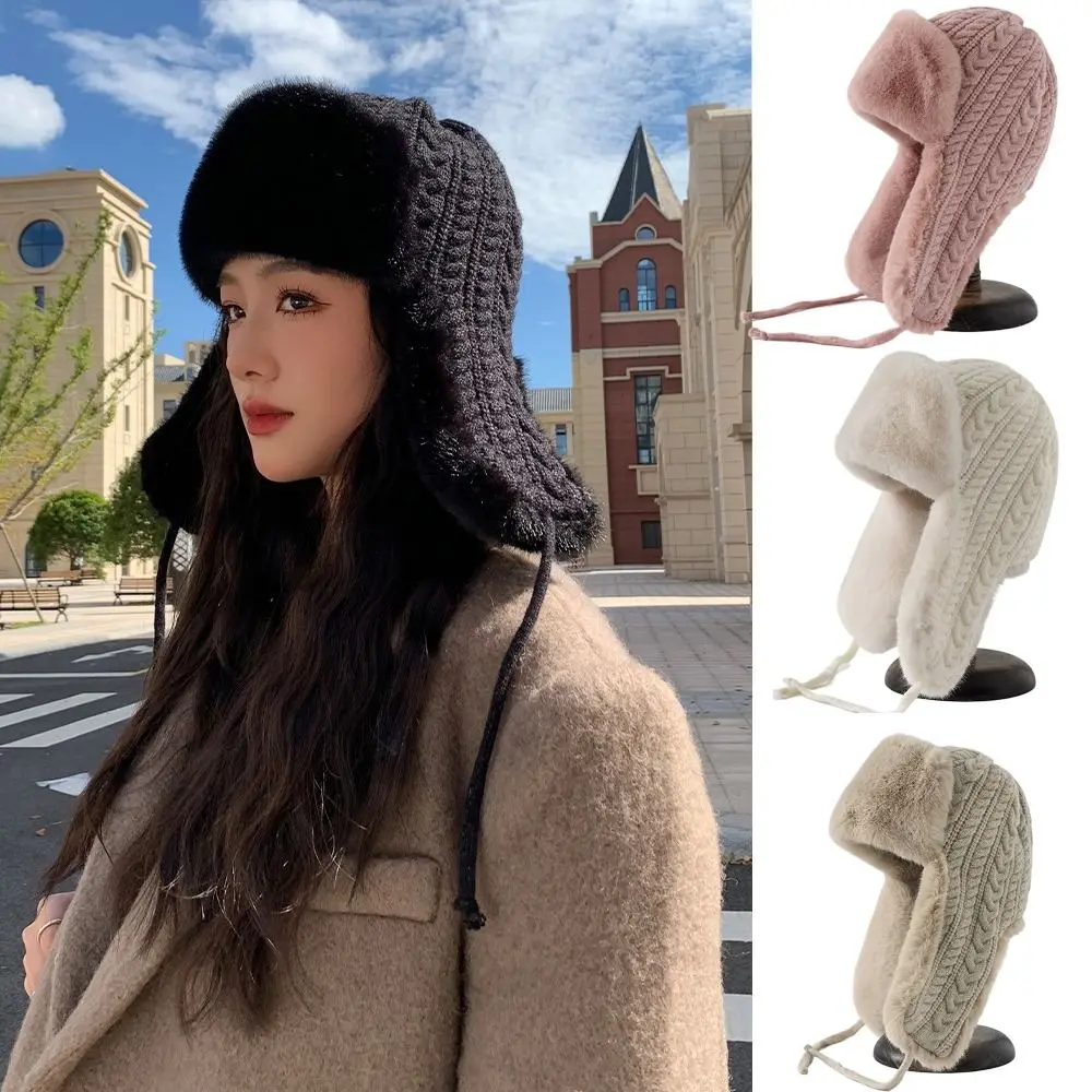 Fashion Warmth Extended Ear Protection Hat Knitted Thickened Lei Feng Hat Cold Hat For Women