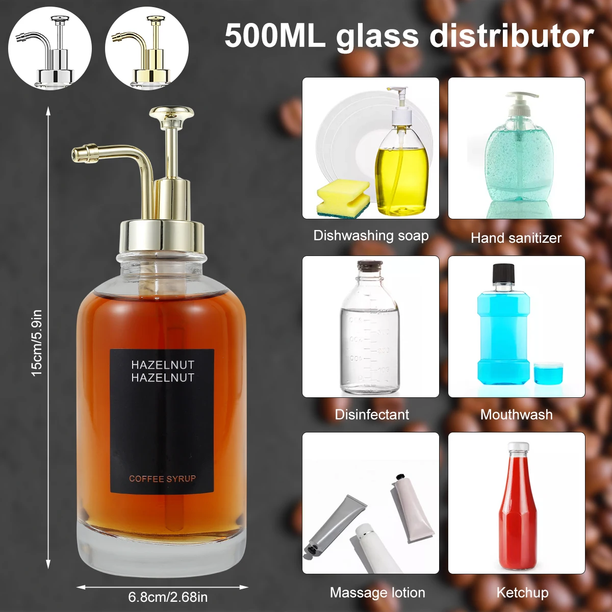 2pcs Coffee Syrup Dispenser Set 500ml Portable Minimalist Clear Easy Use Bottle Kitchen Containers Bottle