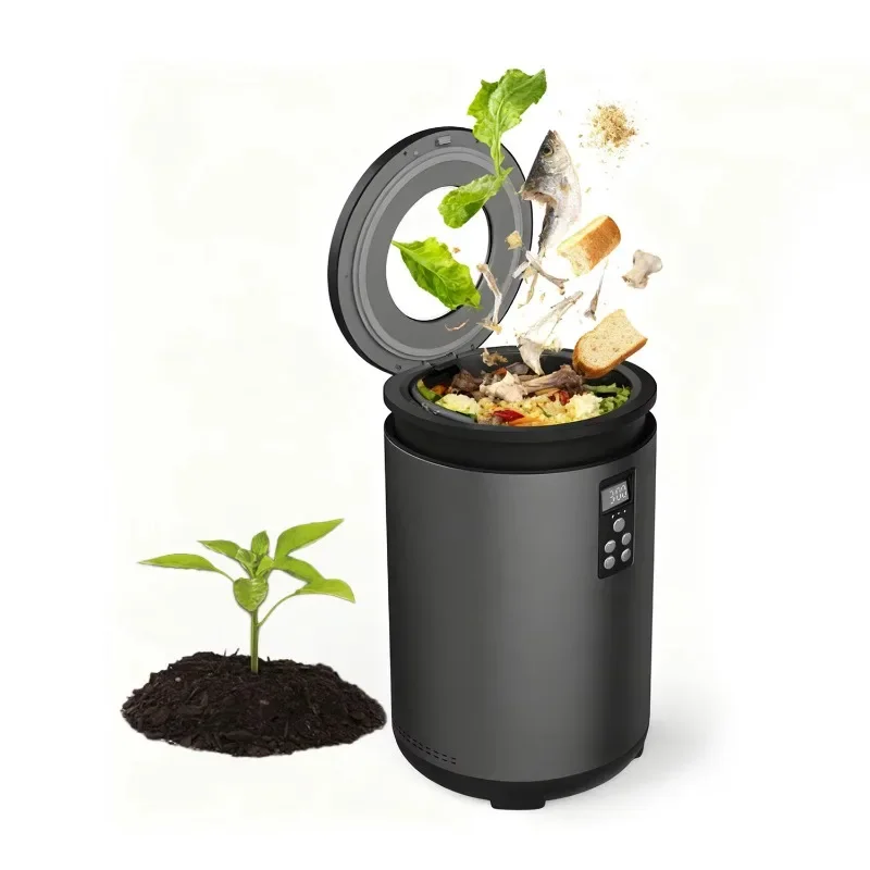 4.5-Liter Electric Odorless Food Waste Disposer Compost Recycling Bin with LED Display and Stainless Steel for Household Use