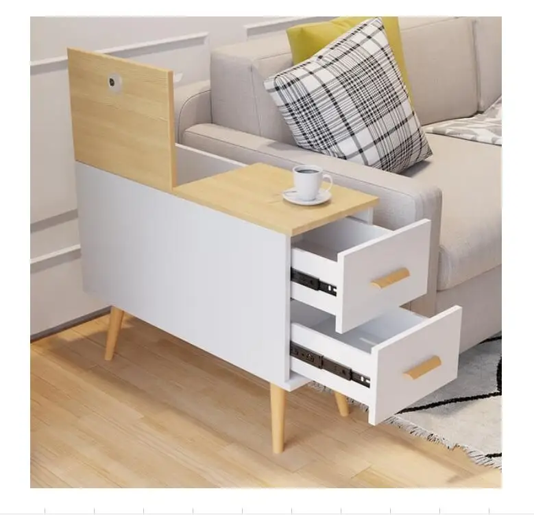 

Rectangle End Table with Drawers Modern Sofa Table for Living Room