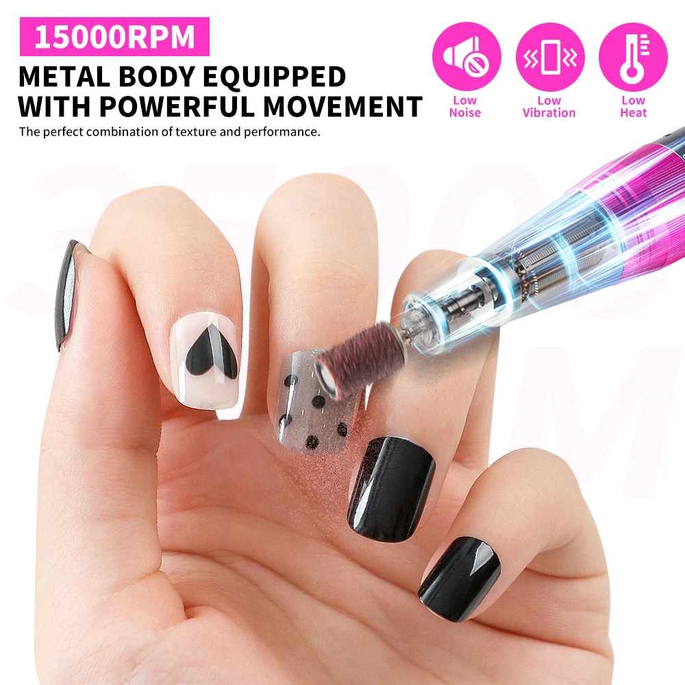 充電式ネイルアートドリル,LCDスクリーン付き,低ノイズ,マニキュアファイル,ジェルポリッシュ,サロンツールに適しています,35000rpm