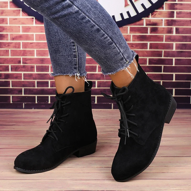 

New Women's Lace Up Ankle Boots Zapatos Women's Fashionable High Heels Women's Casual Spring High Heels Plus Size 41 42 43