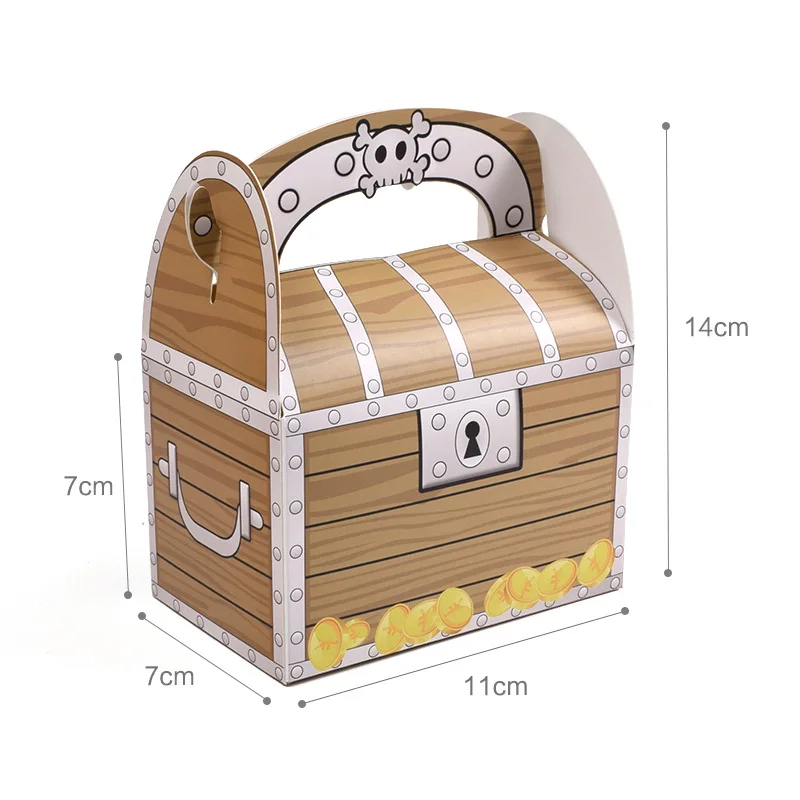 Pirate Treasure Chest Candy Treat Boxes with Handle,Cardboard Goodie Gift Boxes for Kids Birthday,Halloween,Pirate Theme Party view 2