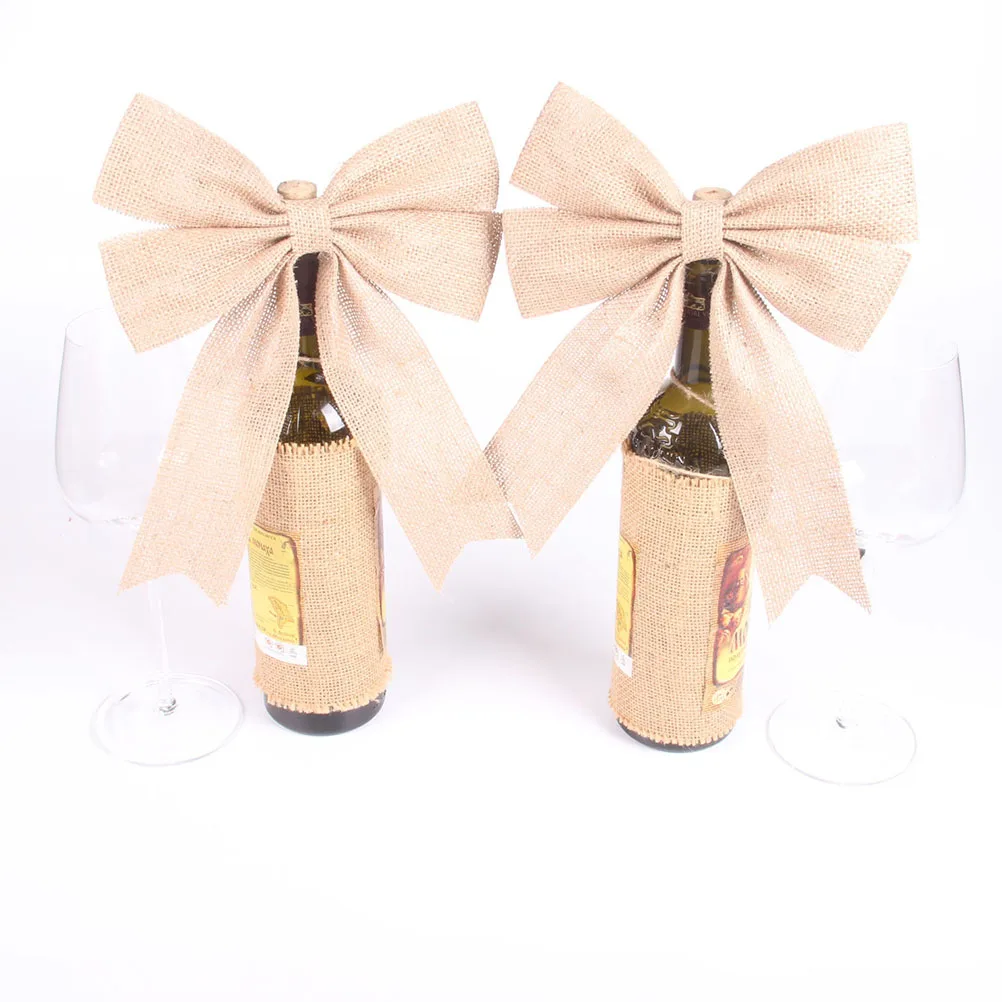 

2pcs Jute Burlap Bowknot Christmas Tree Decor Vintage Lightweight Durable Ornament For Home Coffee Restaurant Party