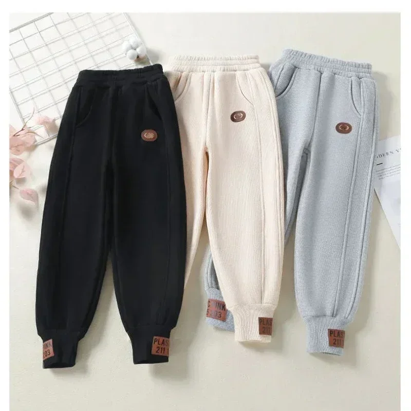 Autumn Winter Kids Teenage Jogger Pant For Children Unisex Casual School Sport Pants Fleece Trousers Loose Sweatpant Boy Clothes