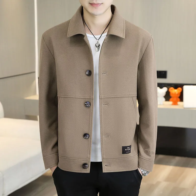 

Весенне-осенняя новая мужская однотонная куртка, тонкое и модное повседневное и универсальное пальто с лацканами в корейском стиле.