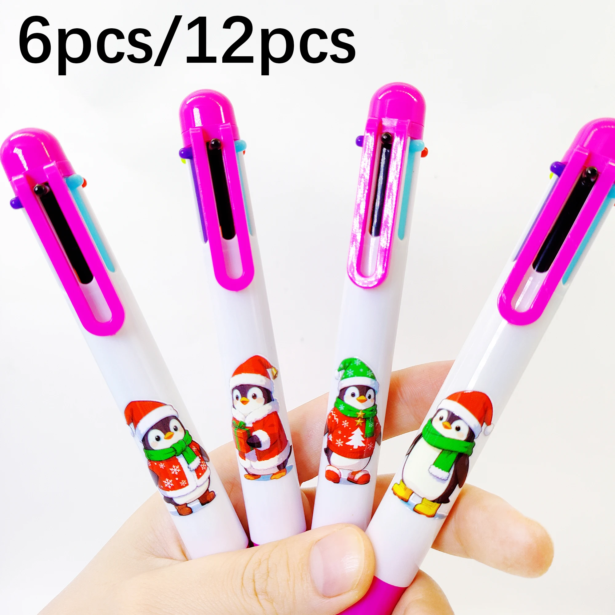 

6 шт./12 шт., серия «Рождественский пингвин», разноцветная ручка, шариковая ручка «шесть в одном», ключ для маркировки, многоцветная ручка для прессования.