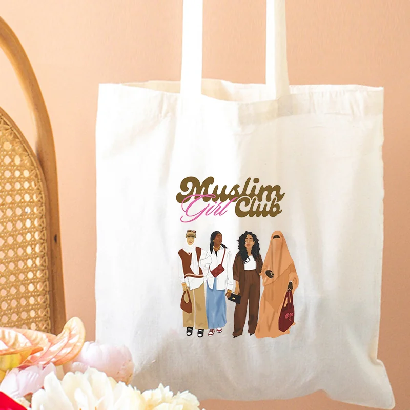 Women Canvas Shoulder Bags for Ladys Eid Gift Islamic Tote Bag for Girls Muslim Apparel Prayer Bag Muslim Gift Idea Travel Pouch