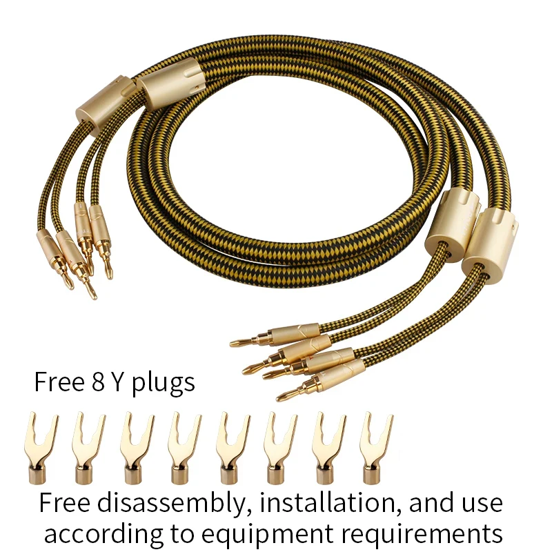 YYTCG One Pair HIFI Silver-plated Speaker Cable High-end 7N OCC Speaker Wire For Hi-fi Systems Banana plug Y Plug Speaker Cable