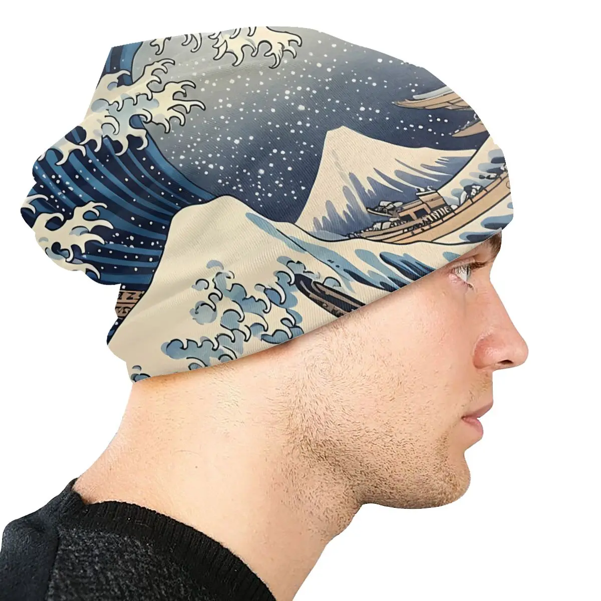 Bonnet diurno fino para Homme, Gorros Caps, Novidade Chapéus, The Great Wave Skullies, Esporte