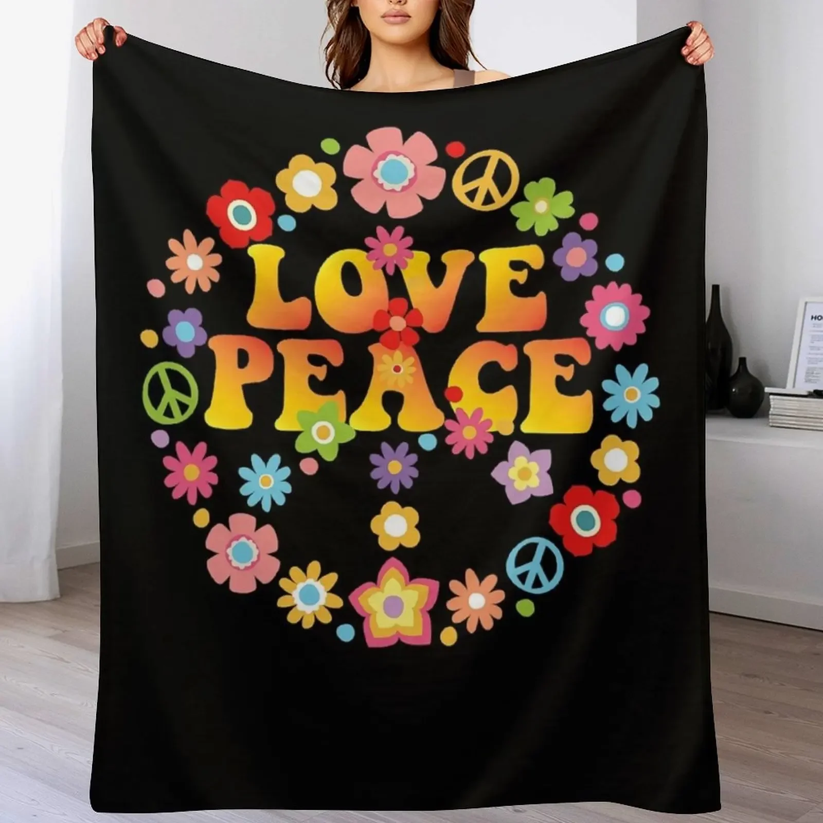 

PEACE LOVE 60s 70s Tie Die Groovy Hippie Throw Blanket Soft Cozy Blanket for Pet Kids Adults