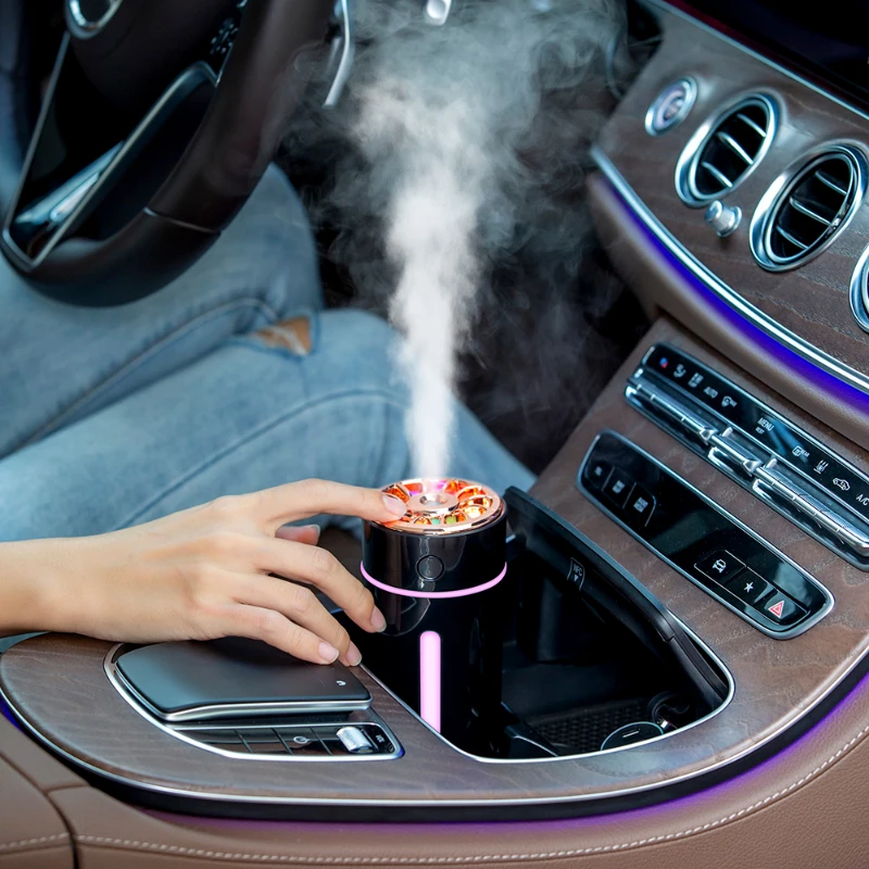 Humidificador de aire recargable por USB para coche, difusor de aroma ultrasónico portátil de 360ML, adecuado para el hogar, dormitorio con luces LED RGB