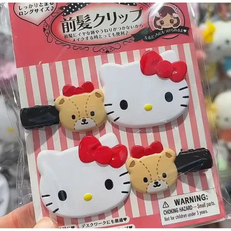 Novos Presilhas de Cabelo Hello Kitty Anime Ursinho Tiny Chum para Meninas, Presilha Bico de Pato para Franja, Acessório de Cabelo para Estudantes, Acessórios Femininos, Presente