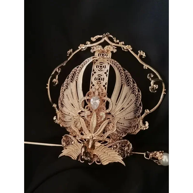 

DY20Китайская корона для волос в виде булочки на Хэллоуин, женская головная корона ханьфу, Vermilion, птица, Бог Лорд, винтажный металлический головной убор, вечерние головы для косплея