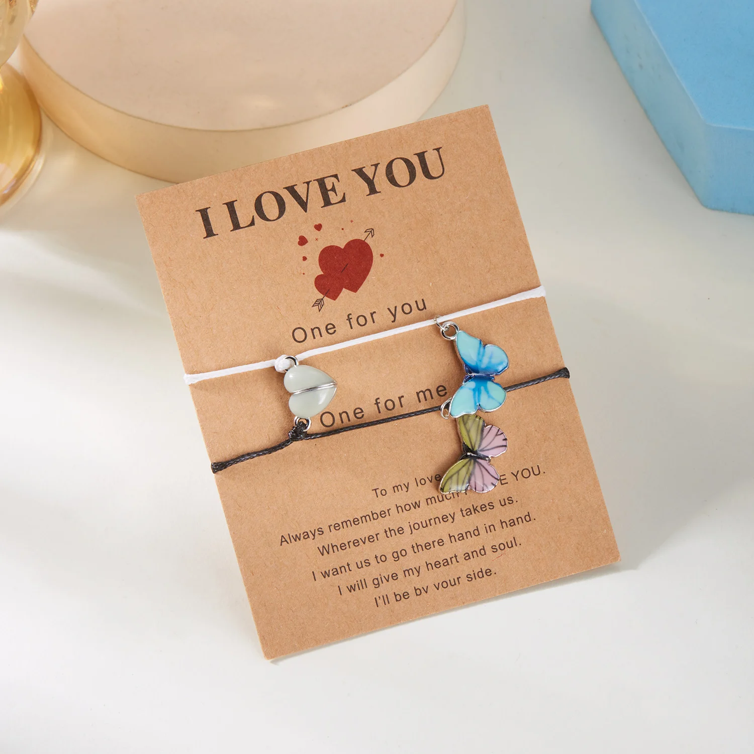 2 Teile/satz Schmetterling Paare Anhänger Leuchtendes Armband für Frauen Männer Minimalistisches Seil Geflecht Armband Freundschaft Schmuck Geschenke – Detail 7