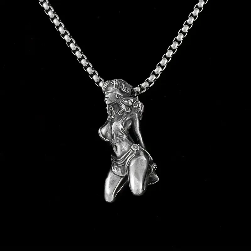 Vintage Trendy Gothic Prisoner of War Female Statue Pendant Necklaces for Women Men Black Metal Jewelry Party Daily Gifts 2026
