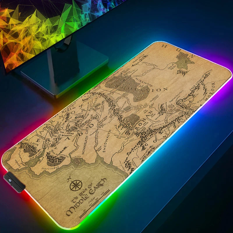 RGB LED Mouse Pad Gaming Mousepad T-the L-lord of the R-rings Desktop Anti-slip Protective Mat Computer Keyboard Pad Mausepad
