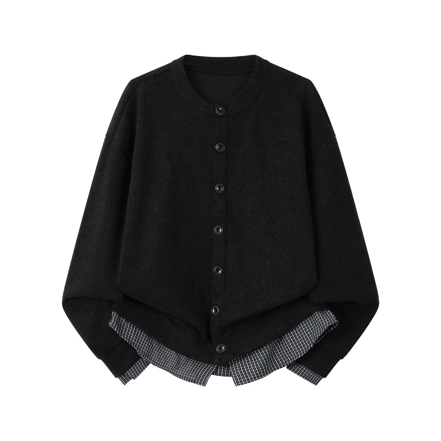 

Мужской трикотажный кардиган в стиле ретро с клетчатым пэчворком, имитация двухслойности, весенний, американский стиль, с длинным рукавом, круглым вырезом, машинная стирка