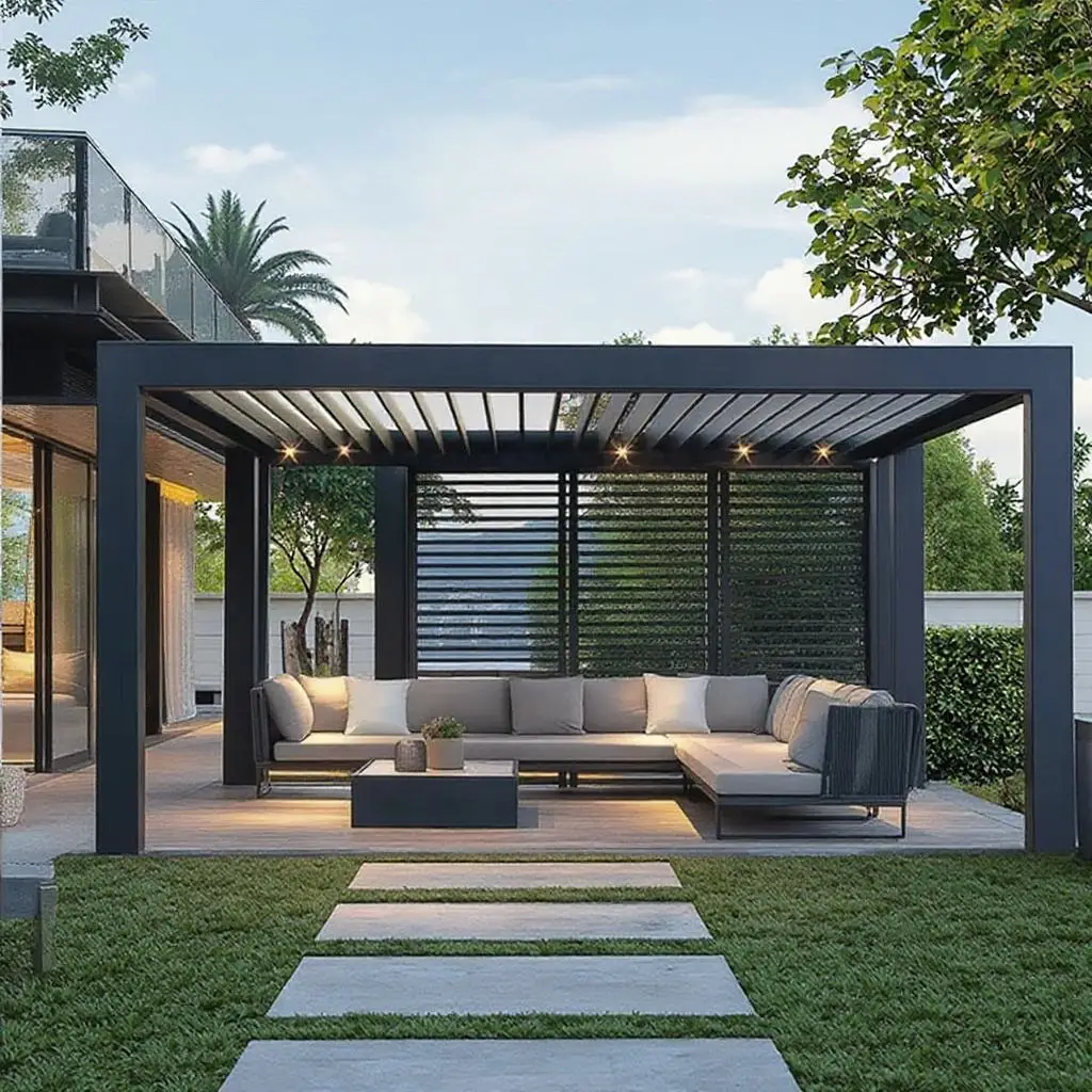 Modern Hurricane Proof Electric Adjustable Shutters Pavilion Sturdy and Durable Anodized Aluminum Alloy Gazebo Barbecue Pergola