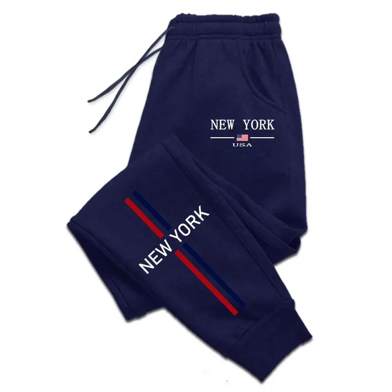 أزياء تنوعا عارضة القطن الرجال السراويل مريحة الرياضة الشارع Sweatpants للجنسين الخريف والشتاء طباعة نيويورك