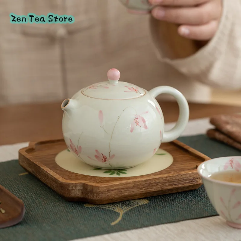 Hand-painted Pink Magnolia Xishi Pot Ceramic Teapot Tea Household Simple Small One Individual Small Teapot