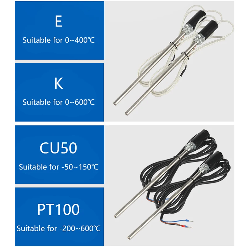 

Probe Rod Thermocouple RTD K E CU50 PT100 Temperature Sensor 200mm Rod Lead Wire Length 1/2/3/4/5M -200~600℃