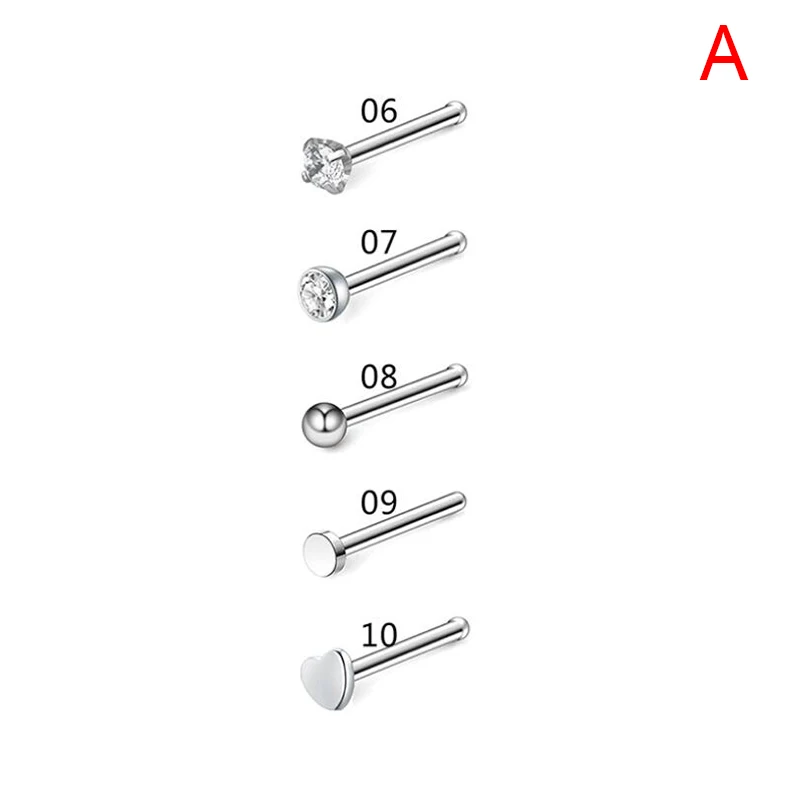 20G Stainless Steel Straight L Bend Twist Nose Ring Set Body Piercing Jewelry