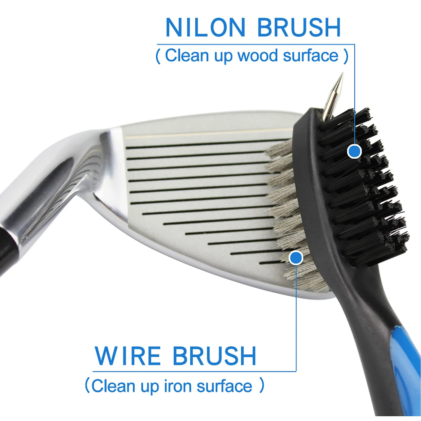 Durable Golf Cleaning Kit with Golf Pole Double Sided Cleaning Brush 2 Golf Club Groove Sharpeners Portable Golf Accessories