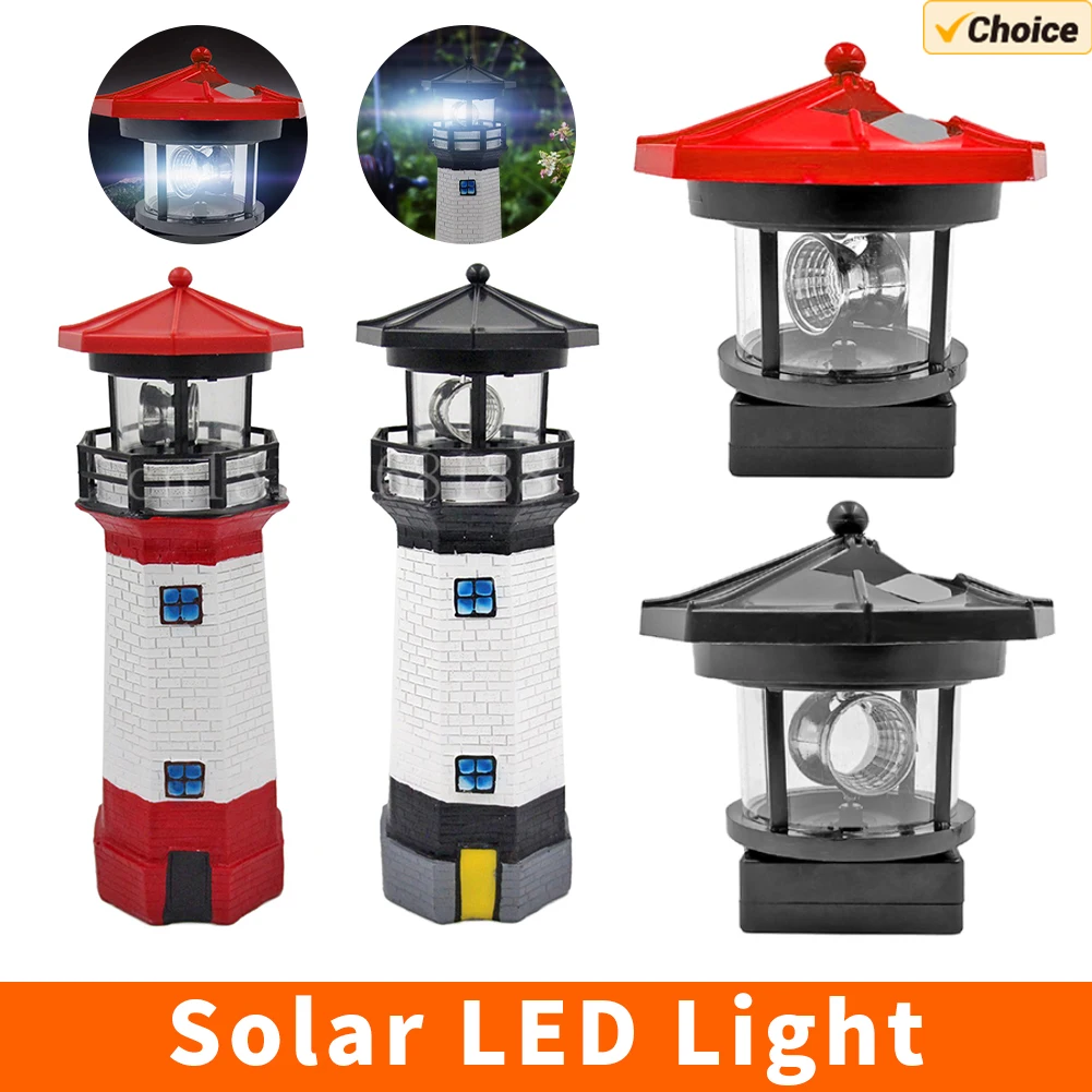 Lighthouse Shape Solar LED Light Garden Fence Yard Outdoor Adornment Smart Sensor Beacon Rotating Lamp Solar Light Decor