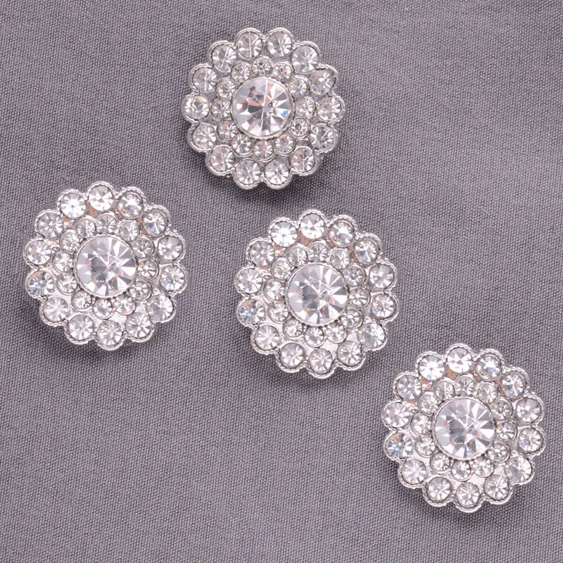 5/10pcs Clothing Accessories Sewing Buttons DIY Scrapbook Shiny Full Rhinestone Metal Flower-Shape Buttons Craft Decorative