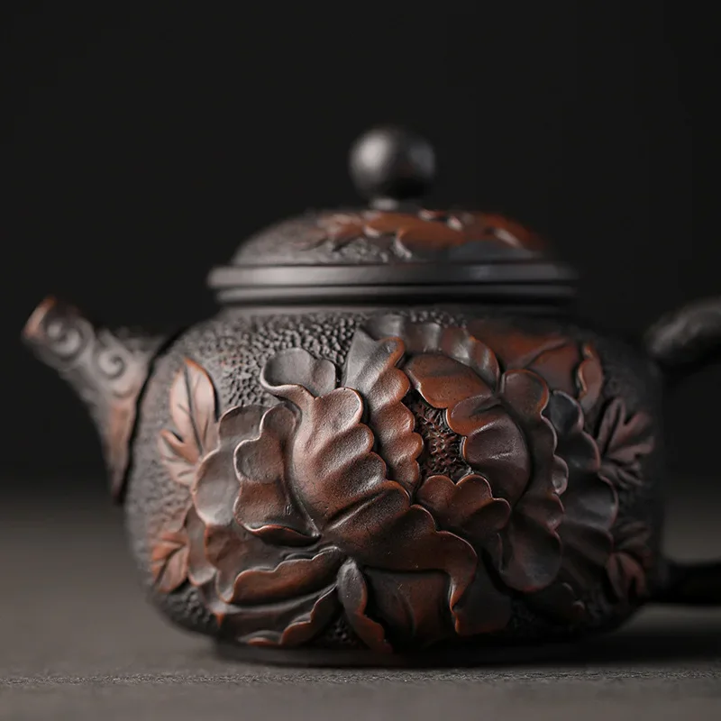 China Jianshui Purple Clay Black Ceramic Handmade Full Dragon Carving Teapot Kettle Porcelain Kung Fu Tea Set Drinkware