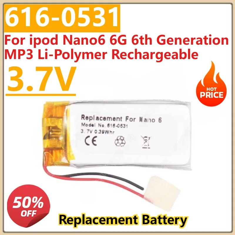 

High Quality New 616-0531 Replacement Battery 3.7V For ipod Nano6 6G 6th Generation MP3 Li-Polymer Rechargeable