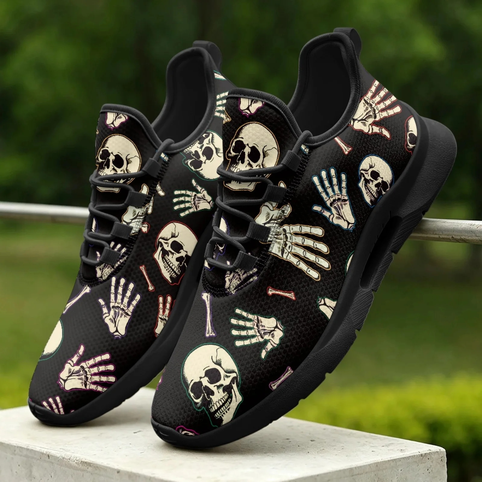 PENSTROLL Skeleton Hands Breathable Outdoor Sneakers for Men Walking Sports, Casual Men's Lace-Up Sneakers