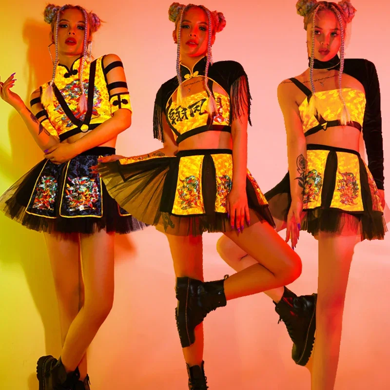 ชุดเต้นแจ๊สผู้ใหญ่ผู้หญิงเซ็กซี่ไนท์คลับโกโกส ดีเจเสื้อผ้าสไตล์จีนนักร้องการแสดงสวมใส่ปาร์ตี้เวทีชุด BL5268